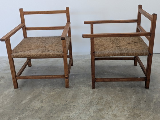 Image 1 of  4 Fauteuil - Hout, Stro, AWARD WINNING INDUSTRIE MALACCA WORKS