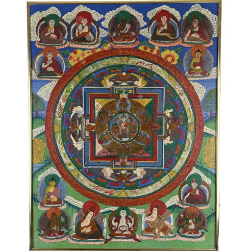 Tibetische Mandala-Thangka mit Padmasambhava, ca. 1950