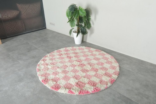 Tappeto rotondo berbero marocchino rosso fatto a mano, 200 cm x 200 cm