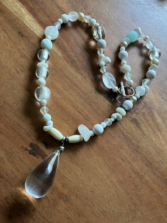Image 1 of Nuova collana con perline vintage e pendente trasparente, 50 cm.