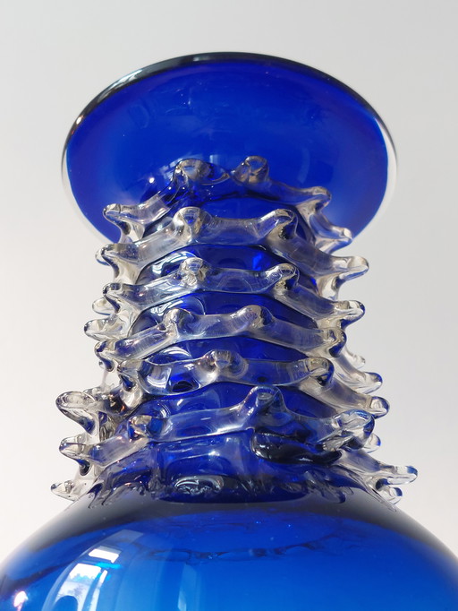 Aussergewöhnliche Blaue Vintage Kunstglas Vase Lwiw Ukraine 