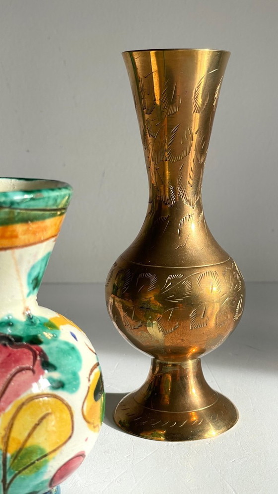 Image 1 of Vasi in ceramica vintage realizzati a mano con ottone cesellato