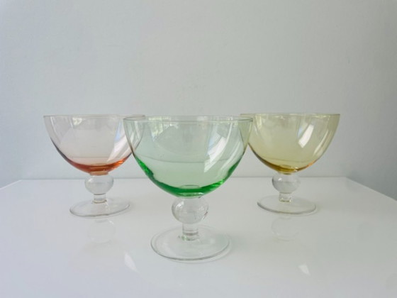 Image 1 of Set van 6 vintage coupeglazen in multicolor mondgeblazen glas