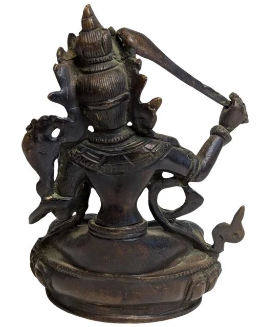 Bronzen Manjushri Beeld – Bodhisattva van Wijsheid – Beeldhouwkunst (photo 3 of 10)