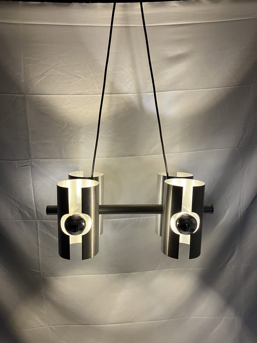 Vintage space age hanglamp, Polam, geborsteld aluminium