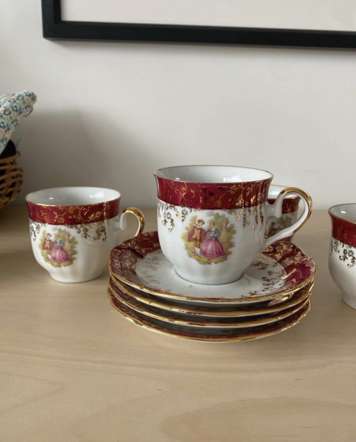 Tasses et soucoupes Bavaria vintage – or 24 carats – lot de 4