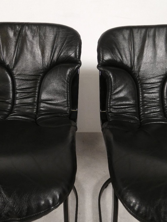 Image 1 of Willy Rizzo - Sillas de comedor de cuero negro - Cidue Italia