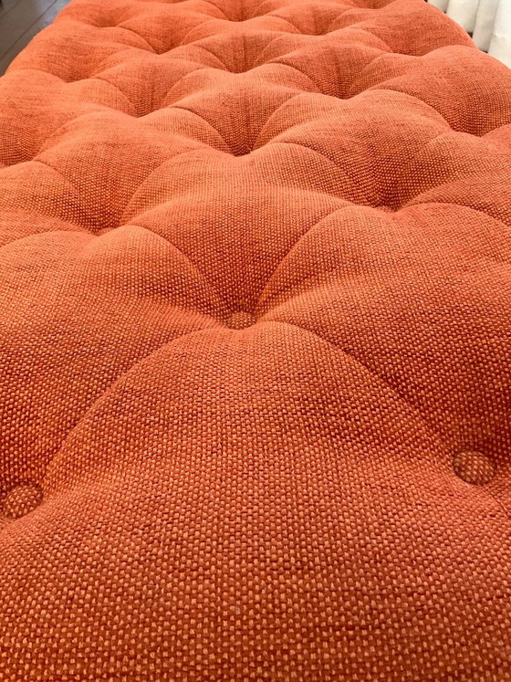 Handmade Orange Quilted Ottoman (DEM Culemborg) With Wheeled Legs – Footstools & poufs, Textile (photo 3 of 9)
