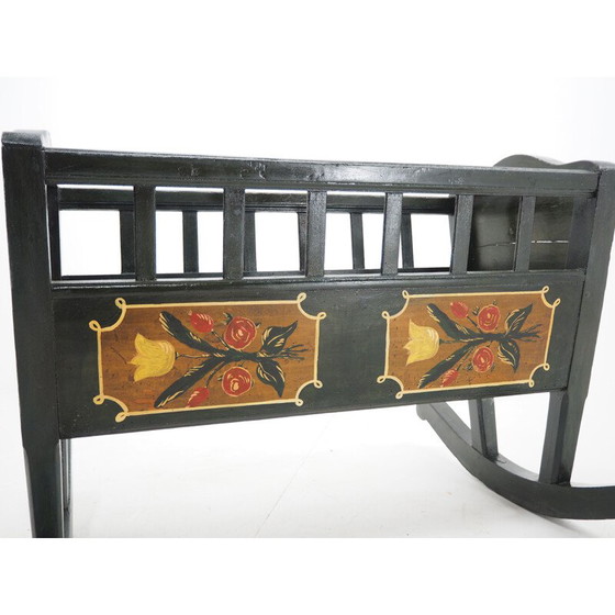 Image 1 of Vintage Folk Art Painted Rocking Cradle, 1830s