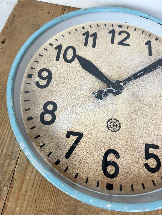 Image 1 of Gran reloj de pared industrial azul de Chronotechna, década de 1950
