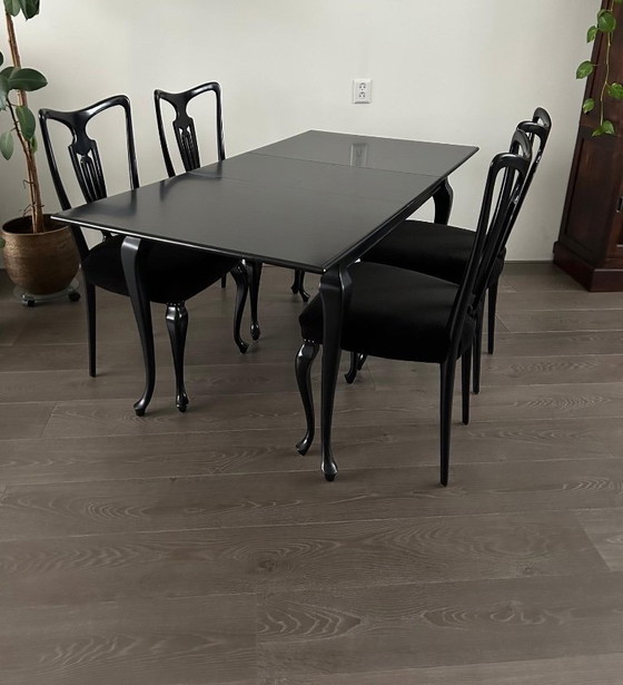 Image 1 of Set da pranzo Queen Ann, tavolo da pranzo estensibile con 4 sedie