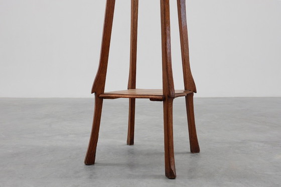 Image 1 of Art Deco tall pedestal in oak with 2 levels, France ca. 1915