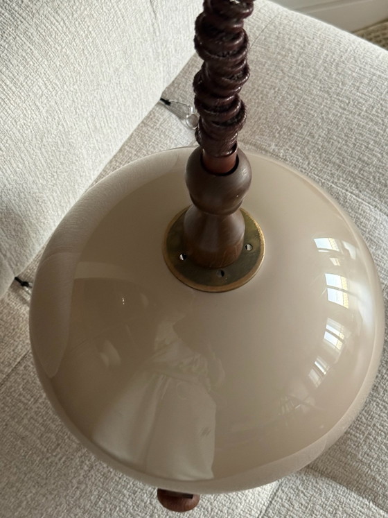 Vintage 70s design pendant lamp – Space Age – Plastic, Wood (photo 12 of 14)
