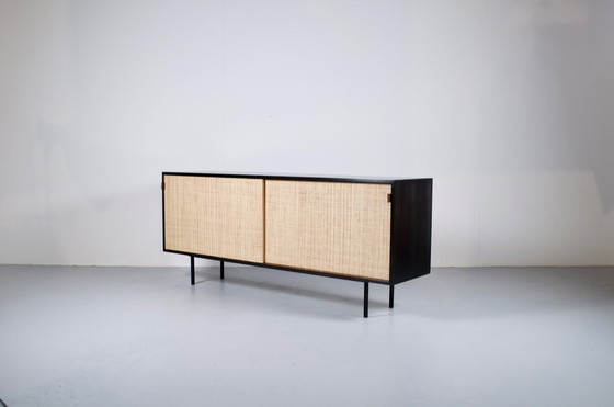 Image 1 of FLORENCE KNOLL SIDEBOARD MODEL 116 WOOD, LEATHER AND RAFFIA 1960