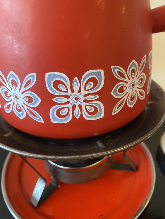 Image 1 of Vintage geëmailleerd metalen fonduestel uit de jaren 70