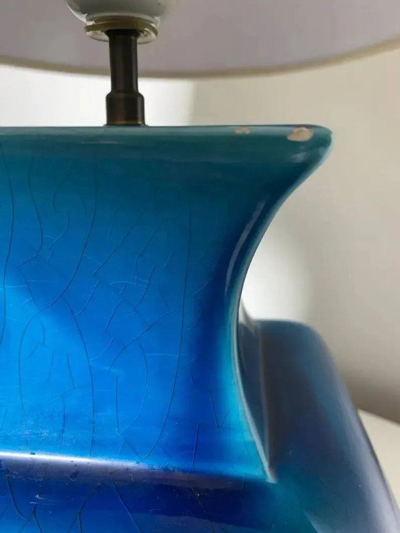 Vintage ceramic lamp Molin Charolles glazed turquoise blue - French 1970s, Table lamps, Porcelain (photo 3 of 8)