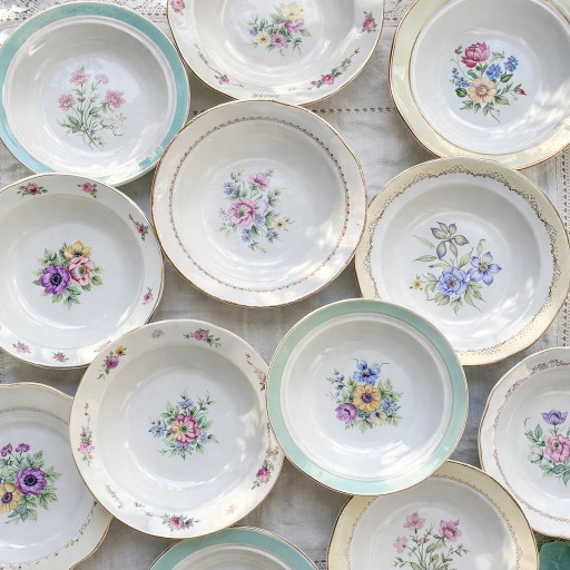 Vintage Floral Faience Deep Plate, Individual