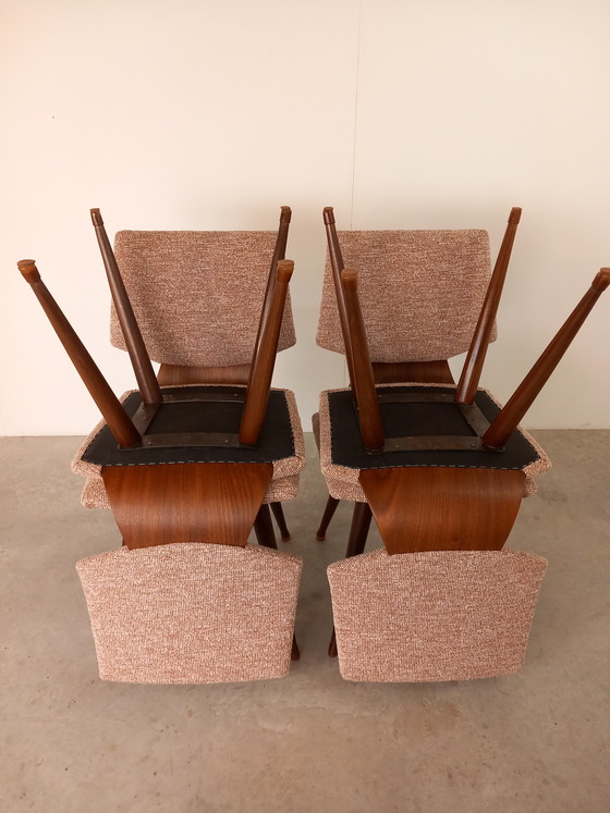 Image 1 of 4x  Mid-Century eetkamerstoel nieuwe stoffering| Vintage design