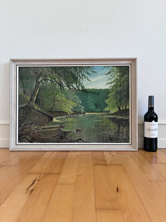 Vintage woodland lake oil painting, forest landscape – Paintings & Drawings, Canvas (photo 14 of 17)