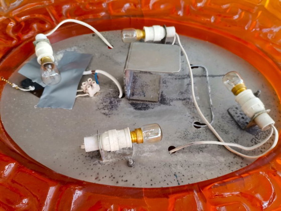 Image 1 of Large Mid-Century German Modern Oval Orange Acrylic Backlit Wall Mirror Light attributed to Hillebrand, 1970s