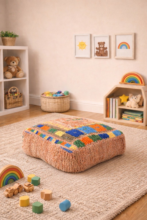 Vintage Berber pouf handmade in Morocco – hockers en poefs, Wool