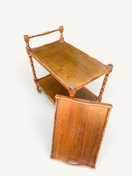 Vintage rolling serving cart in turned wood with removable tray – Bar carts, Brass (photo 4 of 5)