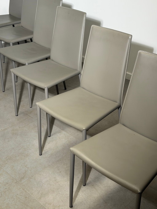 Calligaris Aida CS1484 eetkamerstoelen – set van 6 – echt leer – gemaakt in Italië
