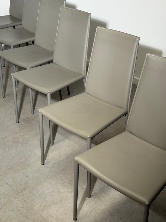 Image 1 of Calligaris Aida CS1484 eetkamerstoelen – set van 6 – echt leer – gemaakt in Italië