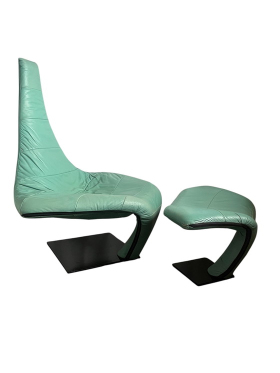 Image 1 of Postmodern Harvink “Turner” recliner armchair, Jack Crebolder, with footstool