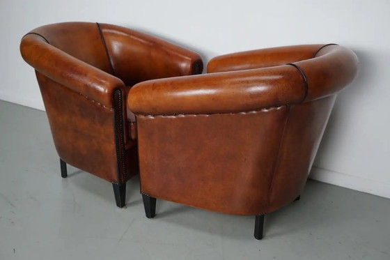 Image 1 of Vintage Nederlandse cognackleurige leren clubfauteuils, set van 2