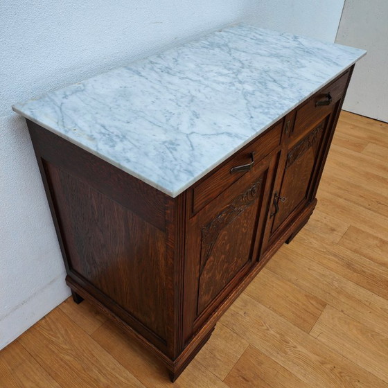 Image 1 of Vintage Antiek dressoir commode ladekast badkamermeubel met marmer blad