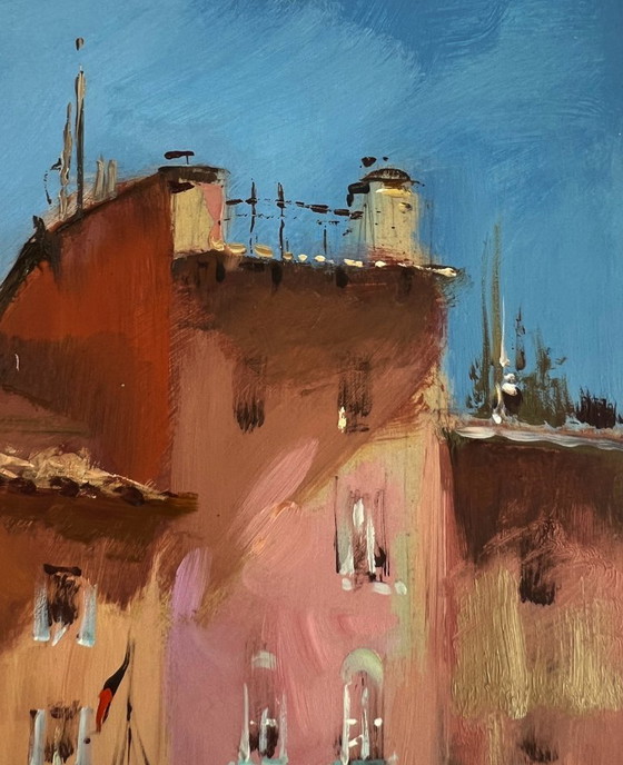 Image 1 of Original Oil Painting Coastal House Landscape Walking through the city streets