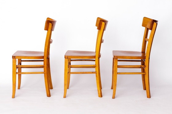 Image 1 of Set of 3 Vintage Frankfurter Chairs, 1970s Mid-Century Beech Dining Chairs, German Design