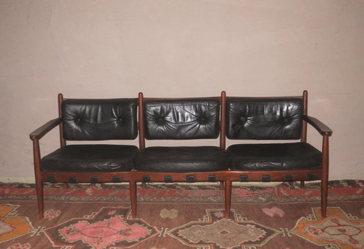 Canapé 3 places Cadett en teck et cuir avec sangles en cuir par Eric Merthen, 1960s
