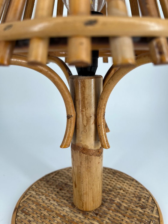 Image 1 of Lampe de table vintage en bambou et rotin – Style milieu du siècle