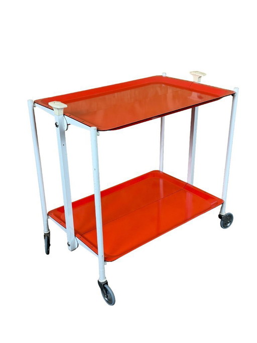 60er 70er Jahre Servierwagen Dinett Beistelltisch Orange Space Age Design