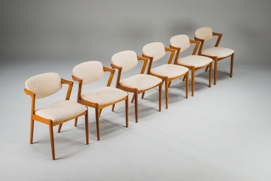 Image 1 of Esszimmerstühle Modell 42 aus Teakholz und Wolle, Kai Kristiansen für Schou Andersen, 1960er Jahre, 6-teilig