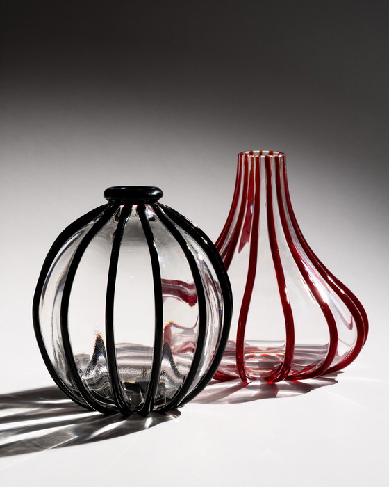 Image 1 of Archimede Seguso (Vetraria Archimede Seguso) “Fili” Ribbon Vase Duo Murano 1950s, signed 