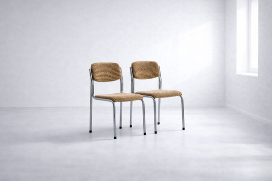 Image 1 of 4x Retro-Stühle / aus Metallrohr und Cord