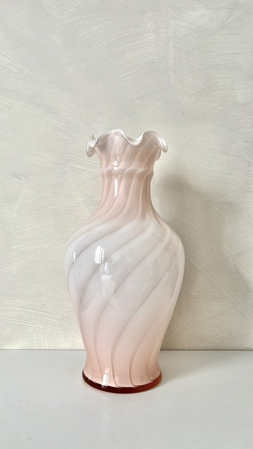 Vintage roze opaline vaas Murano jaren 70