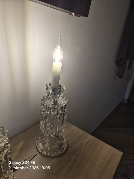 2 girandole boeme vintage, bohemian, Lampade da tavolo, Cristallo, Vetro, Argentato (foto 5 di 9)