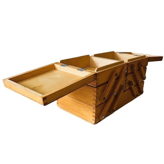 Image 1 of Scatola da cucito pieghevole in legno vintage, scatola artigianale di design danese, anni '60