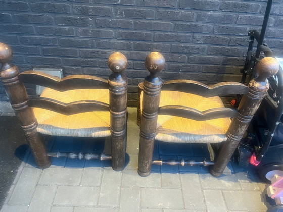Set of 2 Brutalist chairs (Charles Dudouyt style) 1950s – Stools, Wicker (photo 5 of 5)
