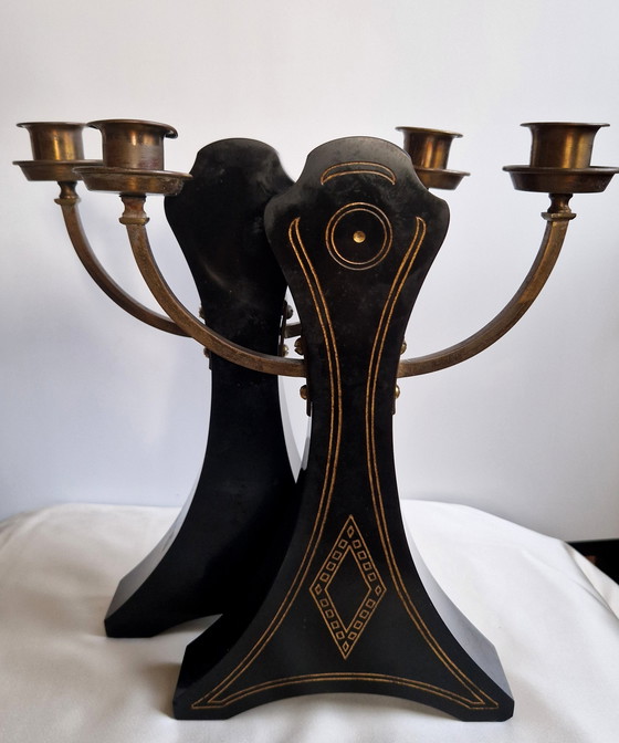 Image 1 of Candelieri in marmo Art Déco con accenti dorati