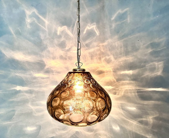 Image 1 of Vintage smoked glass pendant lamp