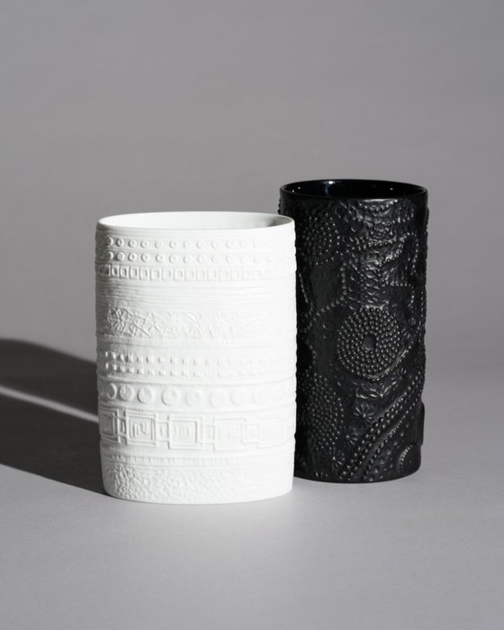 Image 1 of Martin Freyer Rosenthal Studio-Linie Bisque Porcelain Relief Brutalist Vase Duo