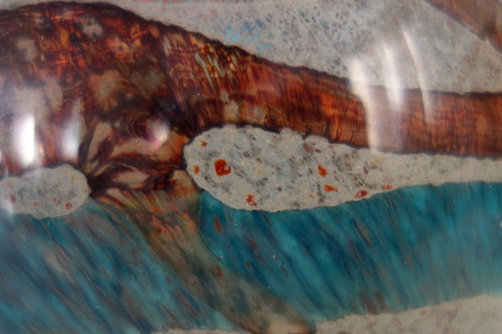 Image 1 of Runde Glasvase, signiert Mdina, Malta, 1970er Jahre