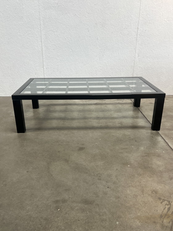 Image 1 of Tavolino da caffè vintage nero lucido con piano in vetro, stile giapponese, anni '80