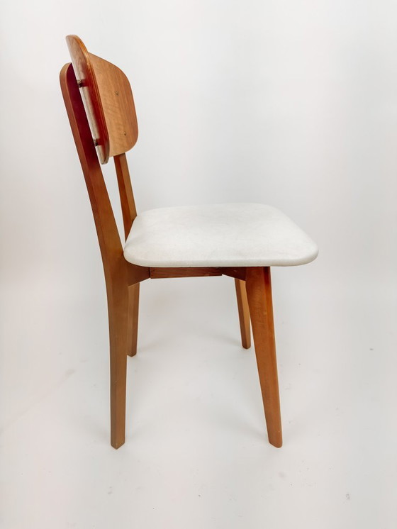 Image 1 of Chaise de salle à manger vintage avec assise en similicuir blanc