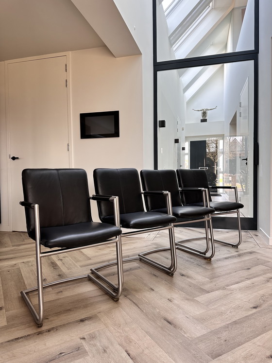 Image 1 of 4/6/8/10 black leather Henders & Hazel design dining chairs